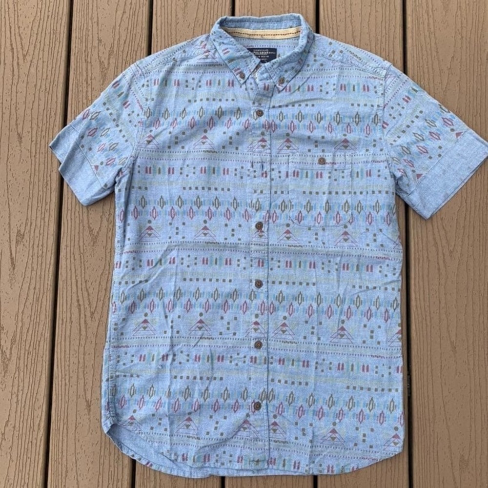Pull & Bear Men's M Button Down Shirt Denim Geometric Pattern Button Collar